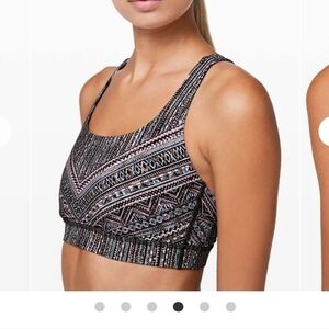 Lululemon Energy Bra Tribal Pace Print sz 4 Black White Yoga Pilates Outdoors